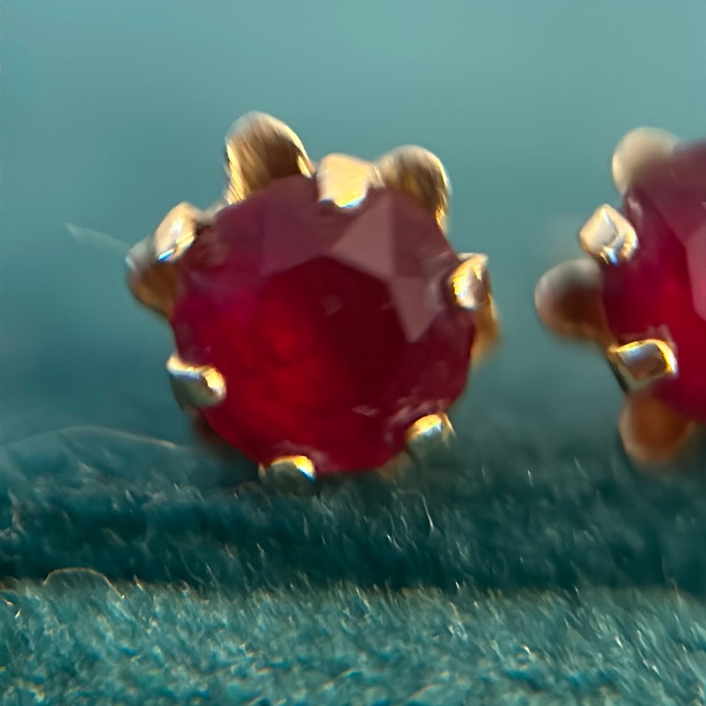 Red garnet stud earrings on 14k solid gold posts